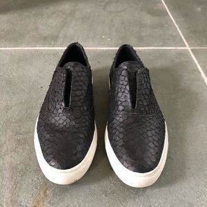 Vince Black Leather Snake Slip on Sneaker 8.5